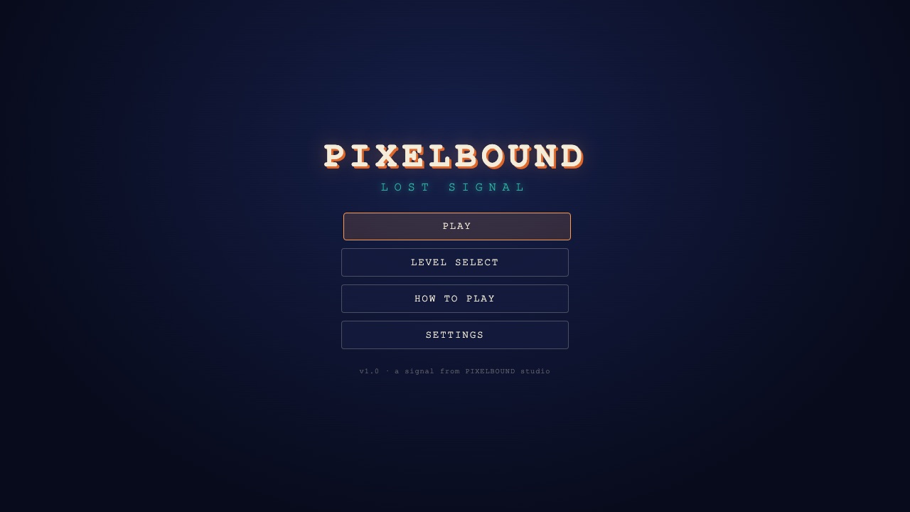 Title screen of Pixelbound: Lost Signal, built by Claude Sonnet 5.5